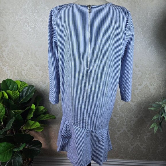 Zara Trafaluc Collection Sz XL Blue White Striped Dress Exposed Back Zip Ruffle - Picture 7 of 12